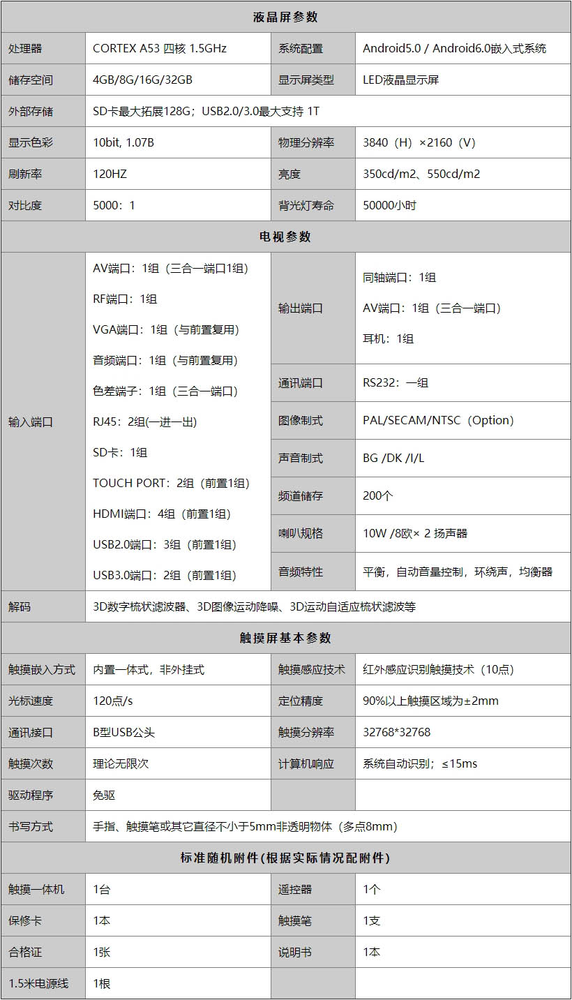 多媒體教學一體機配置參數